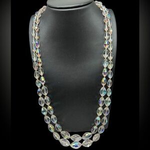 Glittering Vintage Oval AB Glass Double Strand Necklace
